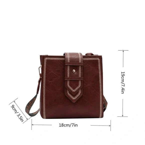 Brown Vegan Leather Western Strap Shoulder Crossbody - Picture 3 of 8